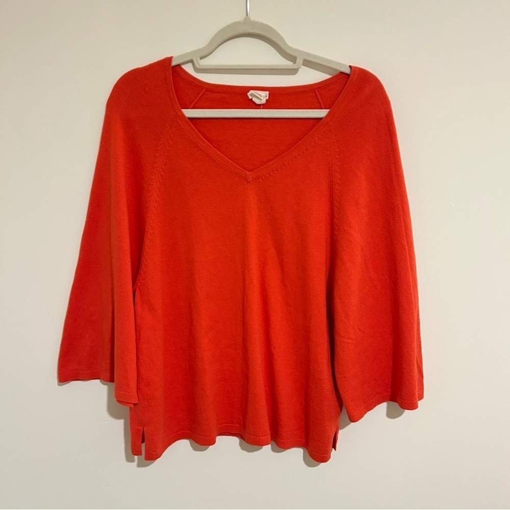 Anthropologie Moth Wide 3/4 Sleeve V Neck Cotton Cashmere Blend Red Sweater